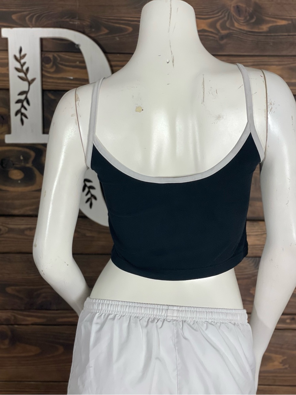 adidas Black Crop Tank Top White Trim Embroidered Trefoil Logo Womens XS - Picture 4 of 8